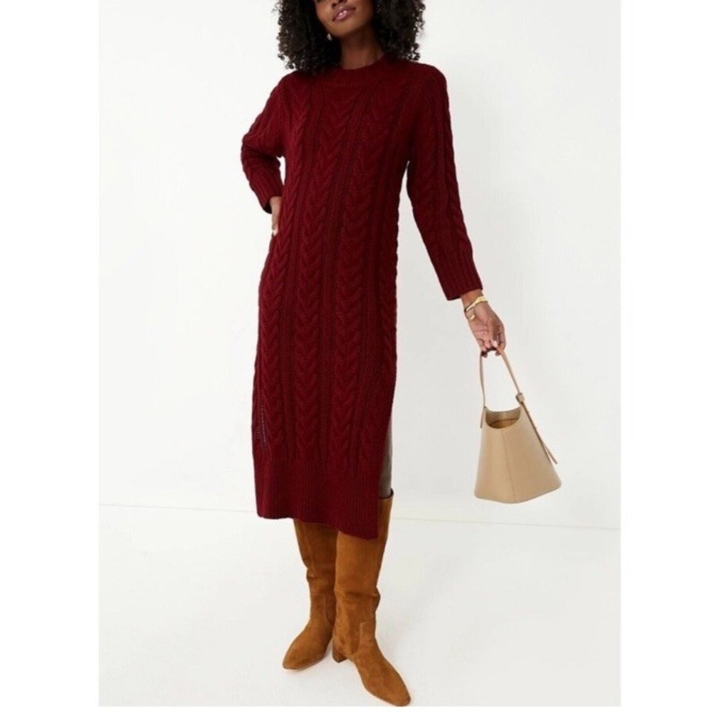 Tuckernuck Elegant Burgundy Cable Knit Midi Dress